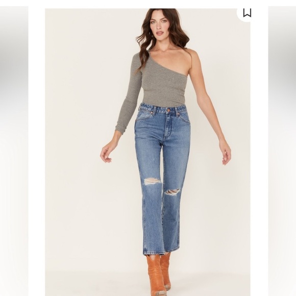 NWT Wrangler Wild West 603 High Rise Straight Jean Retro Mid Damaged, 34 - Picture 2 of 9